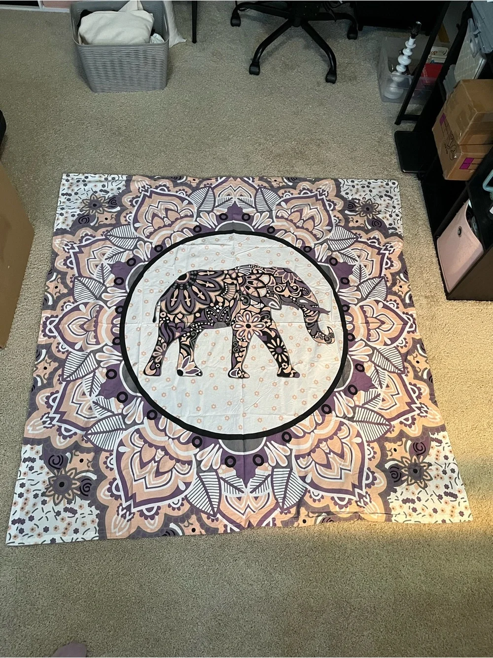 Huntington Home Purple and Cream Elephant Mandala Tapestry